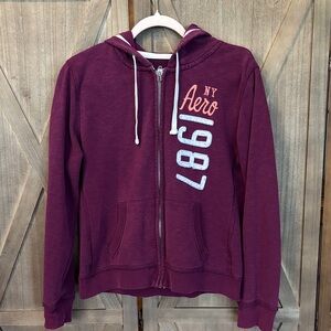 Aeropostale Aero 1987 Maroon Zip-Up Hoodie
